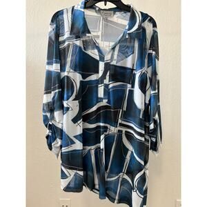 Lynn Ritchie Top Blouse Tunic Asymmetrical Hem Blue